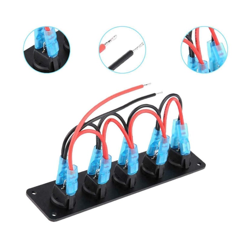 VonSom 12V Rocker Switch Panel Circuit Breaker Waterproof 5 Gang 3 Pin On/Off Toggle LED Switches for RV Marine Car Vehicle Trailer Truck SUV Boat RV Ship DC 12V/24V 20A - Image 4